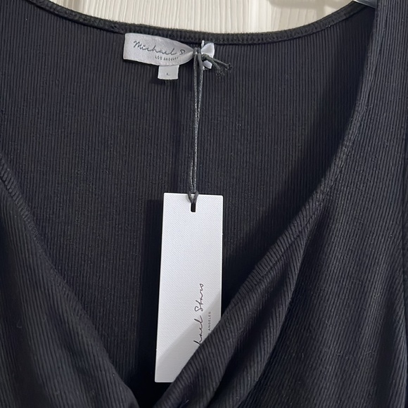 Michael Stars Guilia Ultra Rib Twist Front Ruched Side Cut Out Midi Dress Size L - Picture 3 of 10